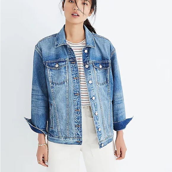 Madewell Oversized Blue Denim Jean Jacket Womens XS Capstone Wash - Picture 2 of 10